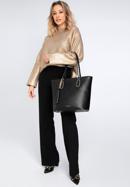 Leather shopper bag with tassel and stud details, black, 95-4E-641-11, Photo 15