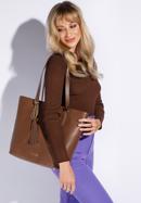 Leather shopper bag with tassel and stud details, brown, 95-4E-641-1, Photo 15
