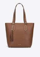 Leather shopper bag with tassel and stud details, brown, 95-4E-641-1, Photo 2