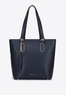 Leather shopper bag with tassel and stud details, navy blue, 95-4E-641-1, Photo 2