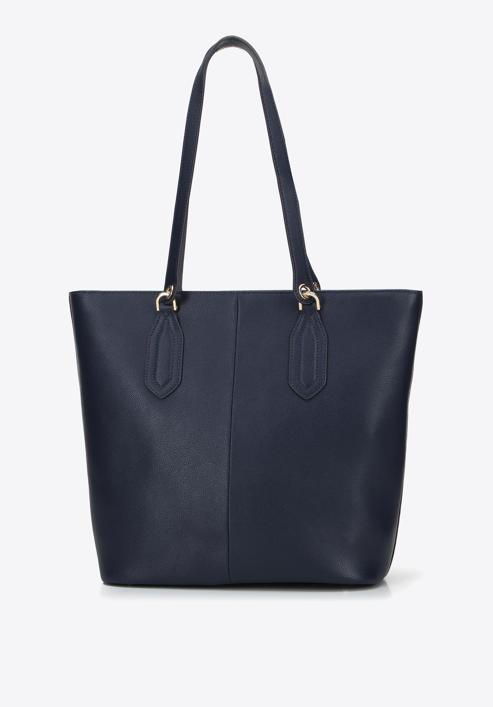 Leather shopper bag with tassel and stud details, navy blue, 95-4E-641-1, Photo 3