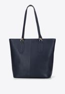 Leather shopper bag with tassel and stud details, navy blue, 95-4E-641-1, Photo 3