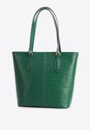Leather shopper bag with tassel and stud details, green, 95-4E-641-1, Photo 3