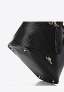 Leather shopper bag with tassel and stud details, black-gold, 95-4E-641-7, Photo 5