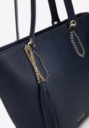 Leather shopper bag with tassel and stud details, navy blue, 95-4E-641-1, Photo 5