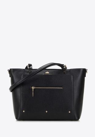 Leather studded shopper bag, black, 98-4E-626-1, Photo 1