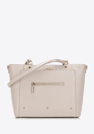 Leather studded shopper bag, light beige, 98-4E-626-9, Photo 1