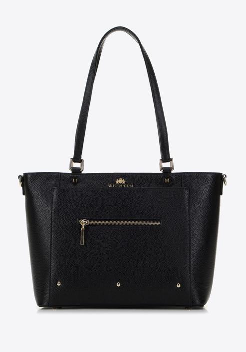 Leather studded shopper bag, black, 98-4E-626-1, Photo 2