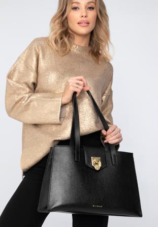 Women's leather shopper bag, black, 98-4E-612-1, Photo 1