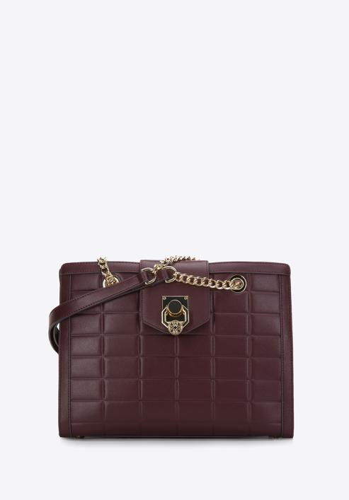 Quilted leather shopper bag, plum, 97-4E-614-5, Photo 1