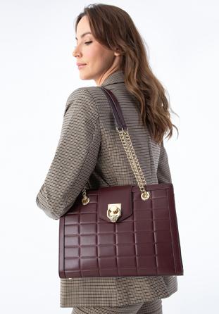Quilted leather shopper bag, plum, 97-4E-614-3, Photo 1