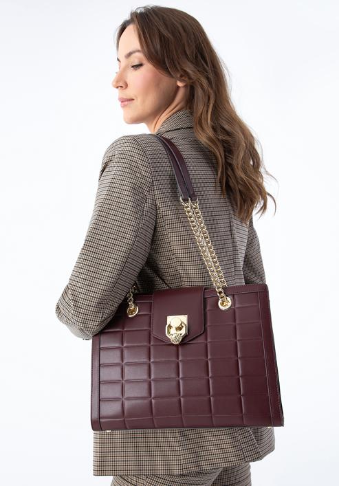 Quilted leather shopper bag, plum, 97-4E-614-5, Photo 15