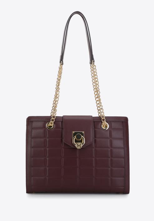 Quilted leather shopper bag, plum, 97-4E-614-5, Photo 2