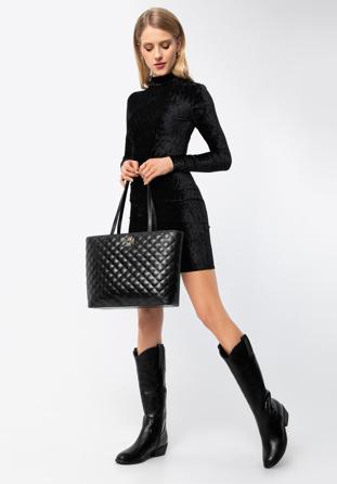 Leather shopper bag, black, 97-4E-610-1, Photo 1