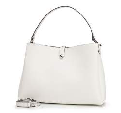 Leather shopper bag with decorative studded strap, white, 92-4E-607-00, Photo 1