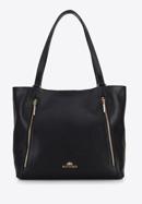 Leather shopper bag with zip details, black, 96-4E-625-1, Photo 3