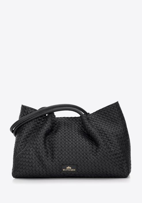Leather woven shopper bag, black, 97-4E-025-3, Photo 1