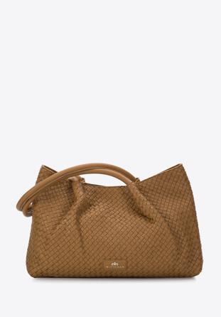 Leather woven shopper bag, light brown, 97-4E-025-5, Photo 1