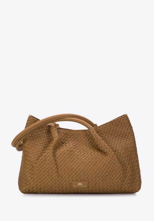 Leather woven shopper bag, light brown, 97-4E-025-3, Photo 1