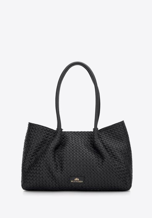 Leather woven shopper bag, black, 97-4E-025-1, Photo 2