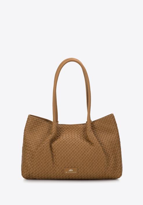 Leather woven shopper bag, light brown, 97-4E-025-3, Photo 2