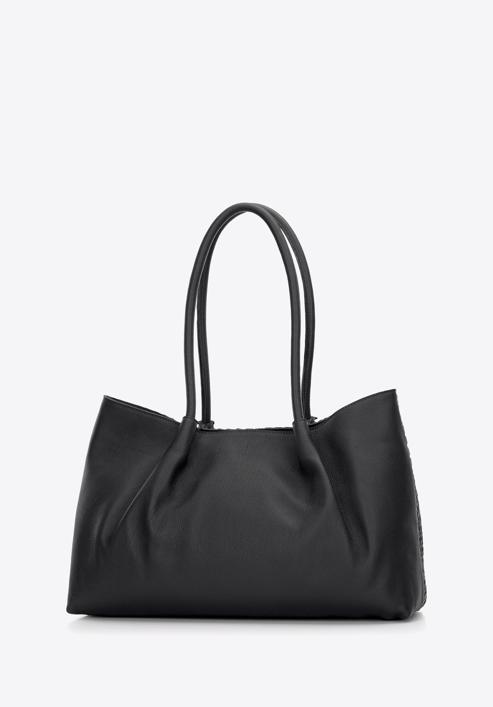 Leather woven shopper bag, black, 97-4E-025-3, Photo 3