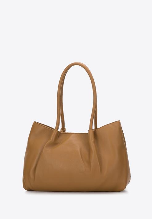 Leather woven shopper bag, light brown, 97-4E-025-3, Photo 3