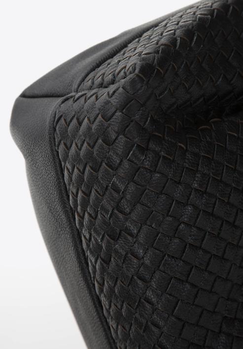 Leather woven shopper bag, black, 97-4E-025-3, Photo 5