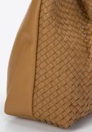 Torebka shopperka skórzana z plecionką na przodzie, jasny brąz, 97-4E-025-5, Zdjęcie 5