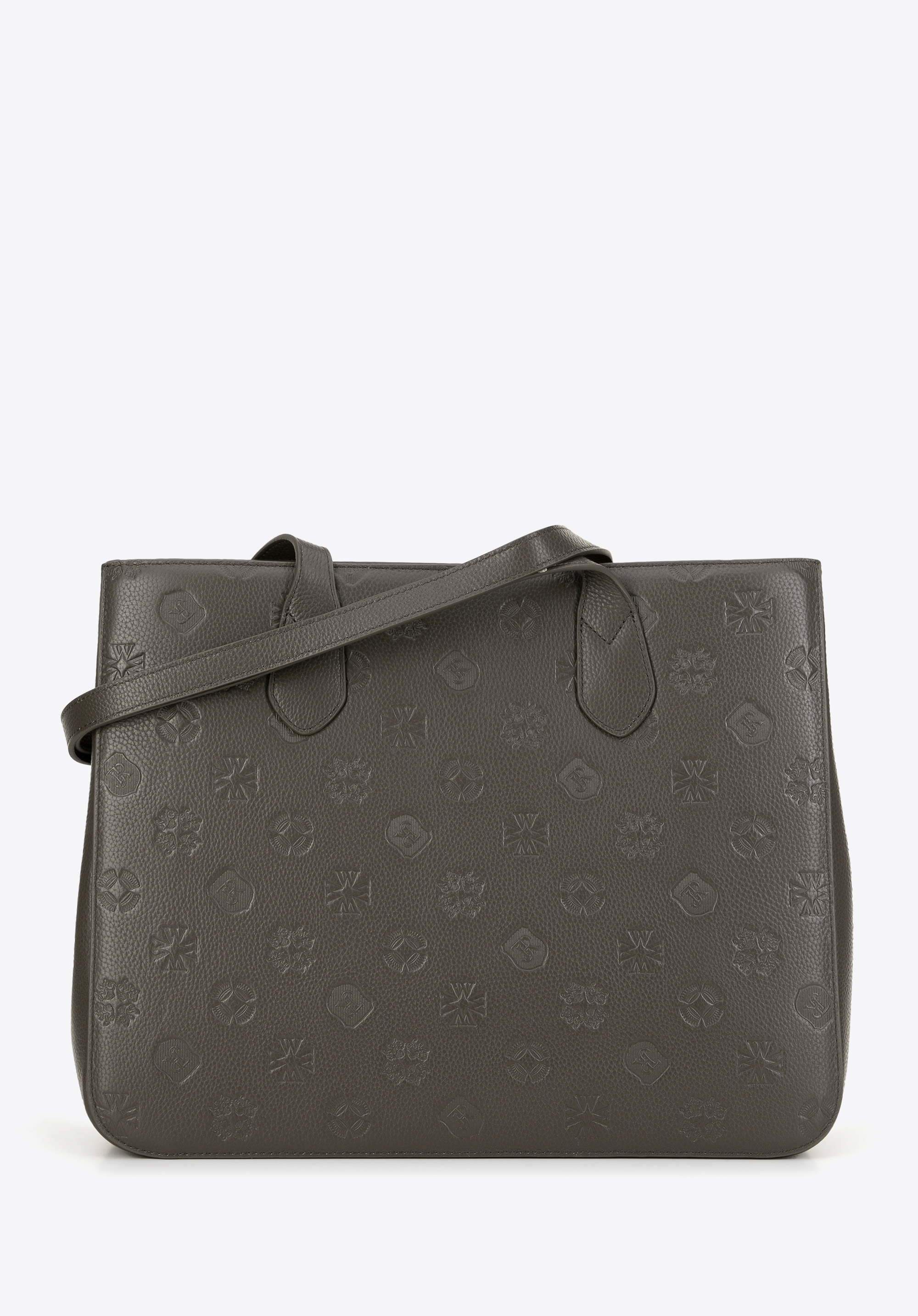 Damska shopperka skórzana z monogramem, taupe, 99-4E-613-9, Zdjęcie 1