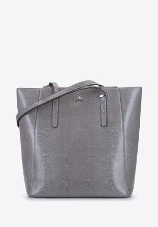 Leather shopper bag with pocket details, grey, 92-4E-643-08, Photo 1