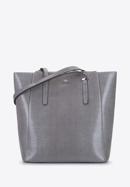 Leather shopper bag with pocket details, grey, 92-4E-643-1, Photo 1