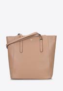 Leather shopper bag with pocket details, beige, 92-4E-643-9, Photo 1