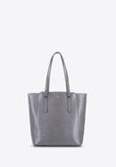 Leather shopper bag with pocket details, grey, 92-4E-643-1, Photo 2