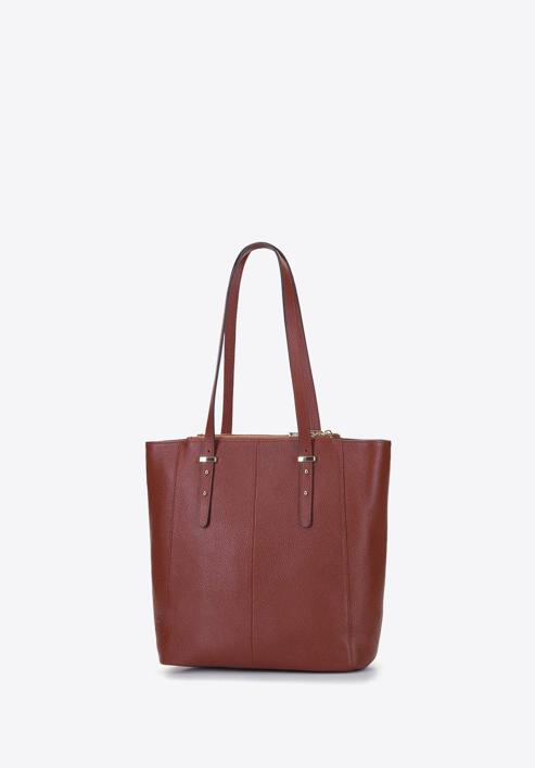 Leather shopper bag with pocket details, cognac, 92-4E-643-1, Photo 3