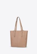 Leather shopper bag with pocket details, beige, 92-4E-643-9, Photo 3