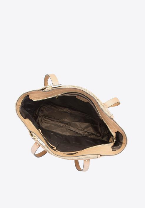 Leather shopper bag with pocket details, beige, 92-4E-643-5, Photo 4
