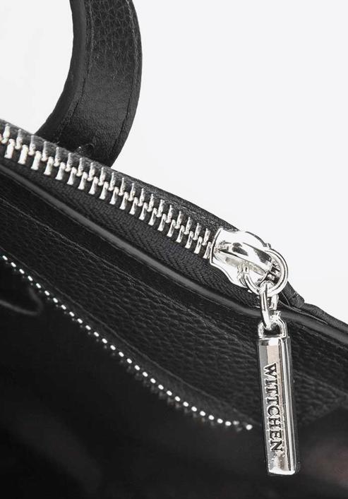 Leather shopper bag with pocket details, black, 92-4E-643-01, Photo 6