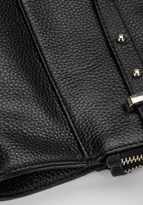 Leather shopper bag with pocket details, black, 92-4E-643-01, Photo 7