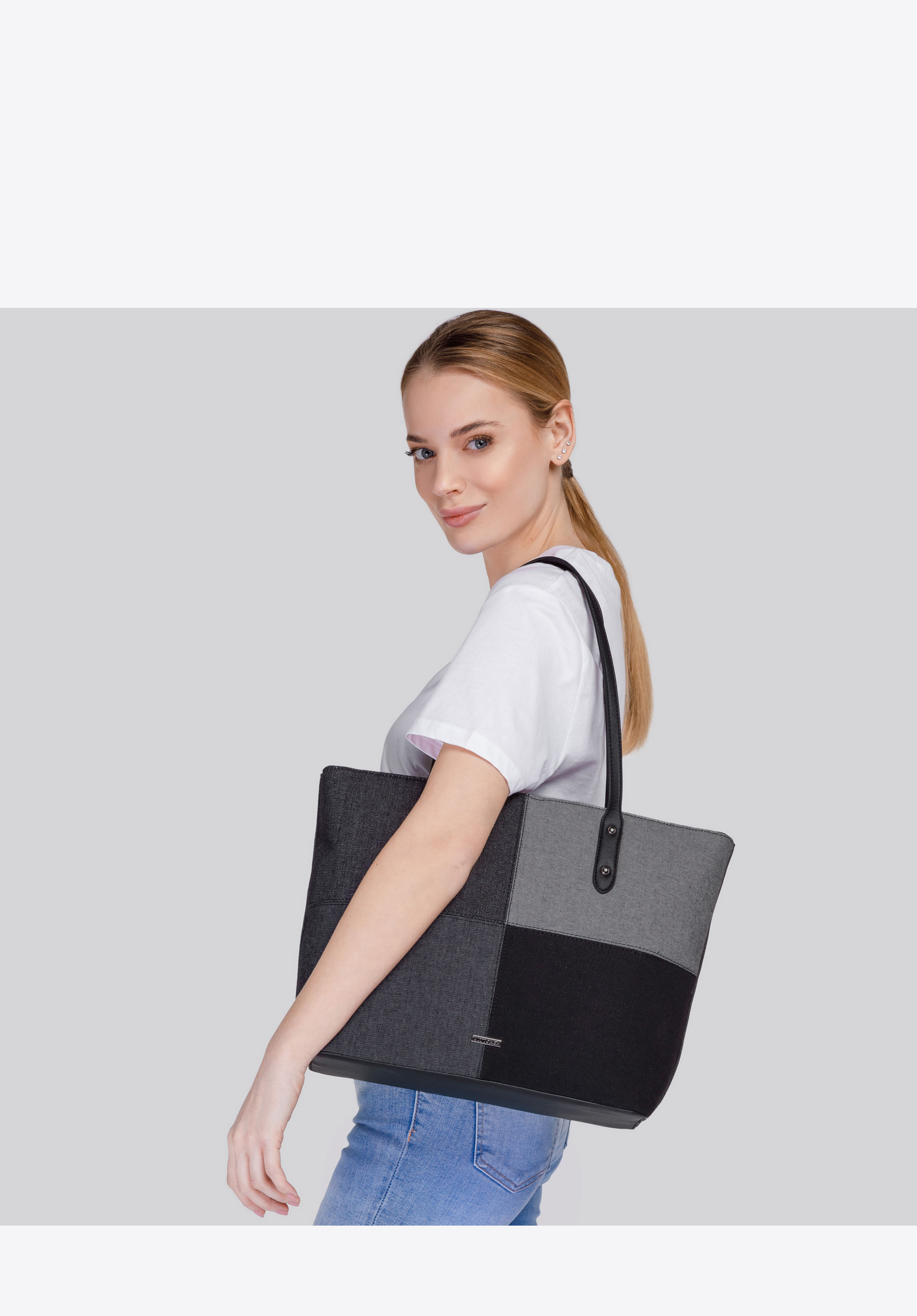 Torebka shopperka w dżinsowy patchwork