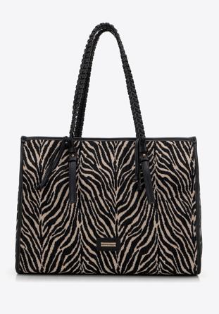 Women's animal print shopper bag, beige-black, 98-4Y-300-1, Photo 1