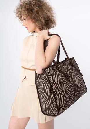 Women's animal print shopper bag, beige-brown, 98-4Y-300-4, Photo 1