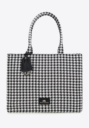 Large patterned cotton shopper bag, white-black, 97-4E-502-X3, Photo 1