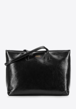 Women's glossy faux leather shopper bag, black, 98-4Y-008-1, Photo 1