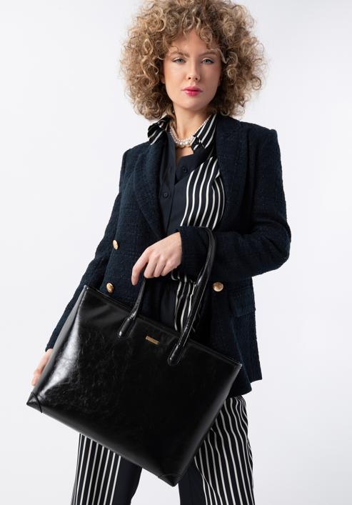 Women's glossy faux leather shopper bag, black, 98-4Y-008-5, Photo 15