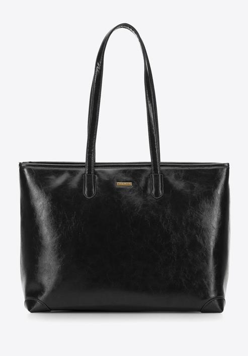 Women's glossy faux leather shopper bag, black, 98-4Y-008-5, Photo 2
