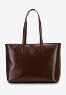 Women's glossy faux leather shopper bag, brown, 98-4Y-008-5, Photo 3