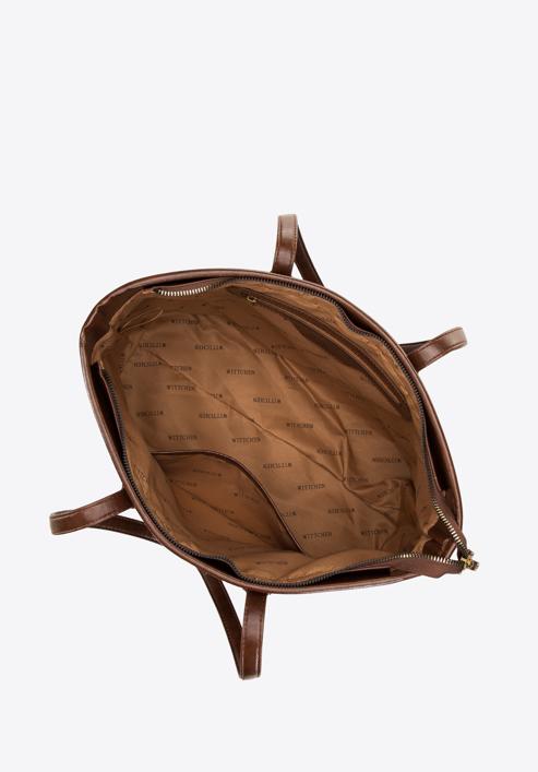 Women's glossy faux leather shopper bag, brown, 98-4Y-008-5, Photo 4