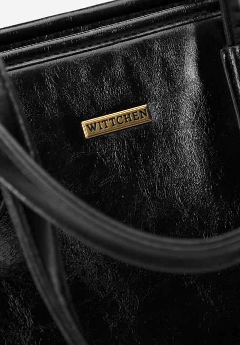 Torebka shopperka z błyszczącej ekoskóry prosta, czarny, 98-4Y-008-5, Zdjęcie 5