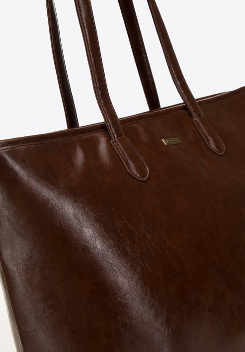 Women's glossy faux leather shopper bag, brown, 98-4Y-008-5, Photo 5